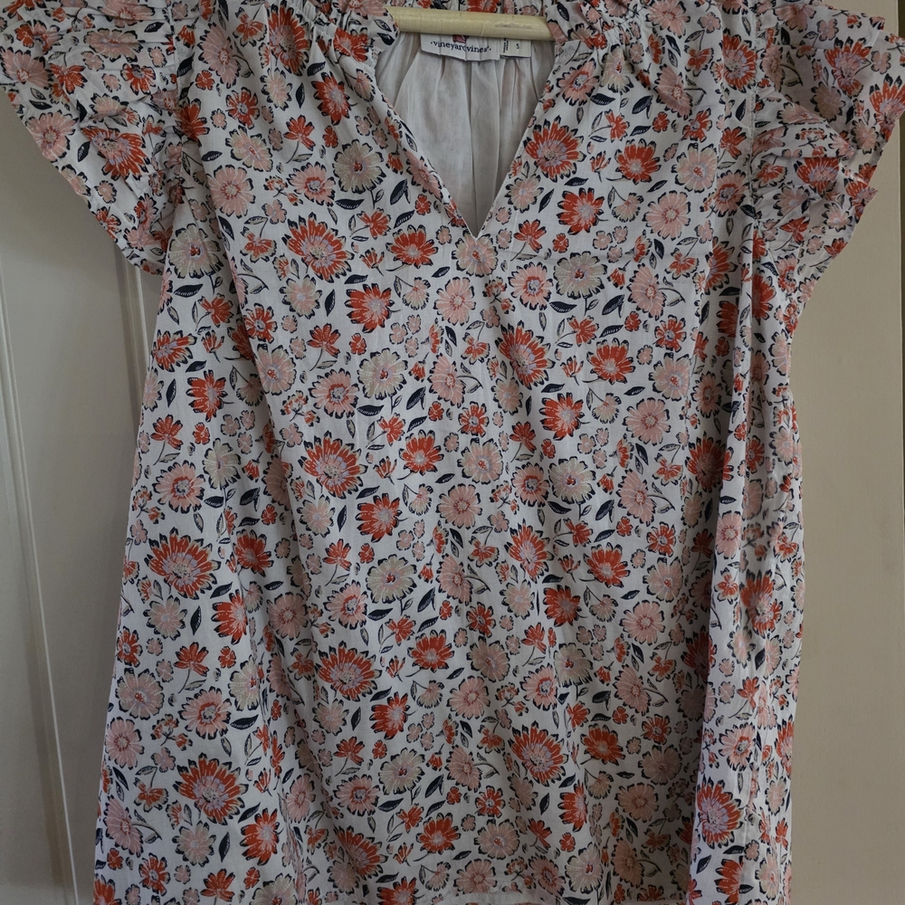 Vineyard Vines Floral Blouse - Red and Pink